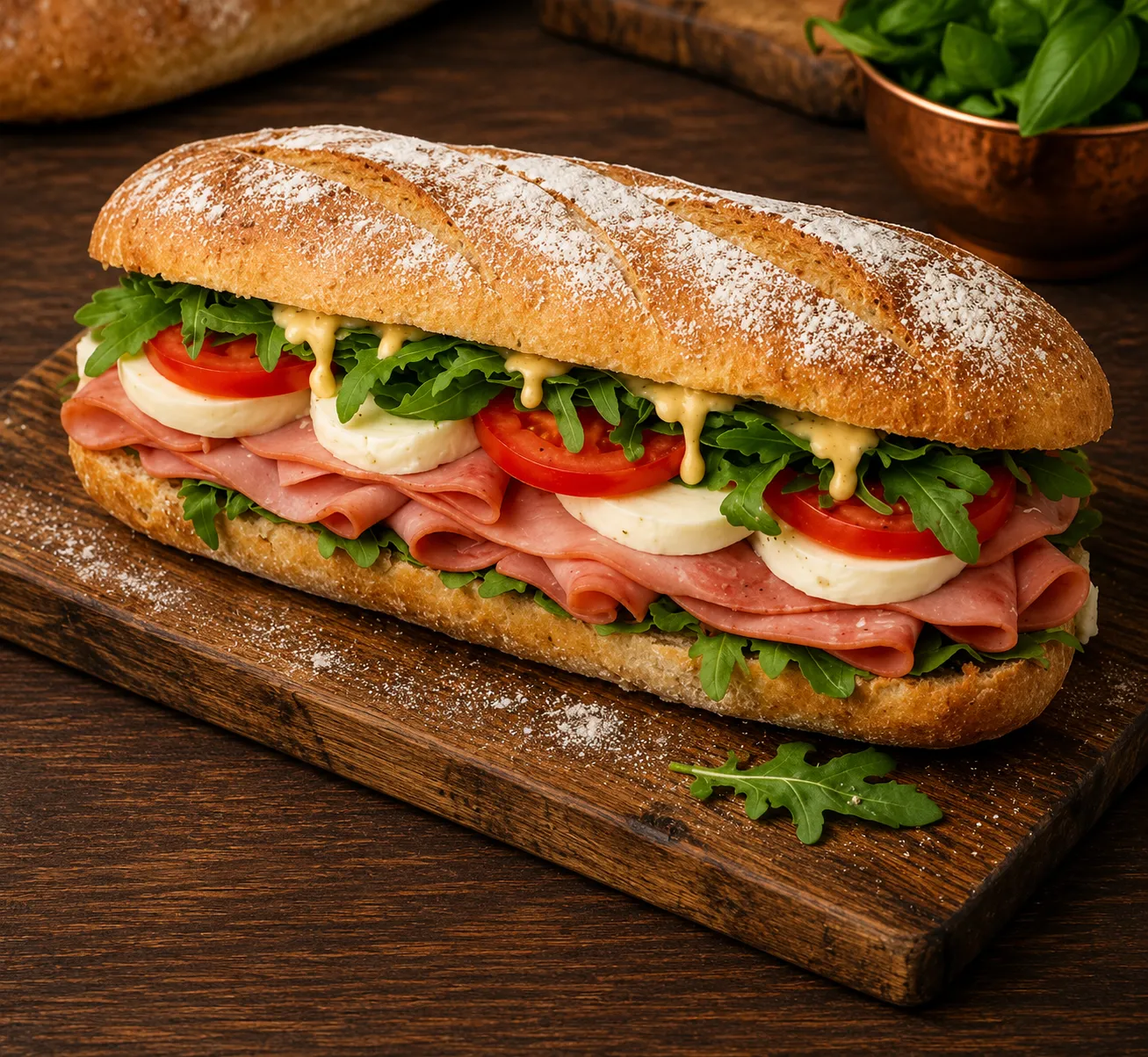 Triple Italian Sandwich on fresh ciabatta at Saboos Chilliwack